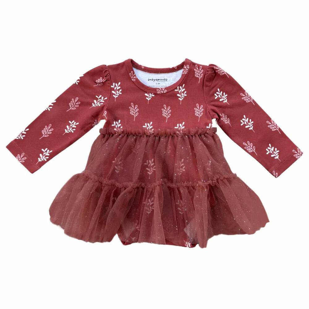 NEW BABYSPROUTS kid's holly tulle bodysuit dress in red
